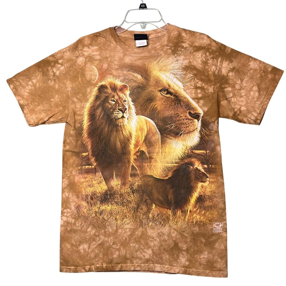 Vintage Liquid Blue Shirt Mens Medium Brown Lion Graphic Tie Dye Big Cat 2000s